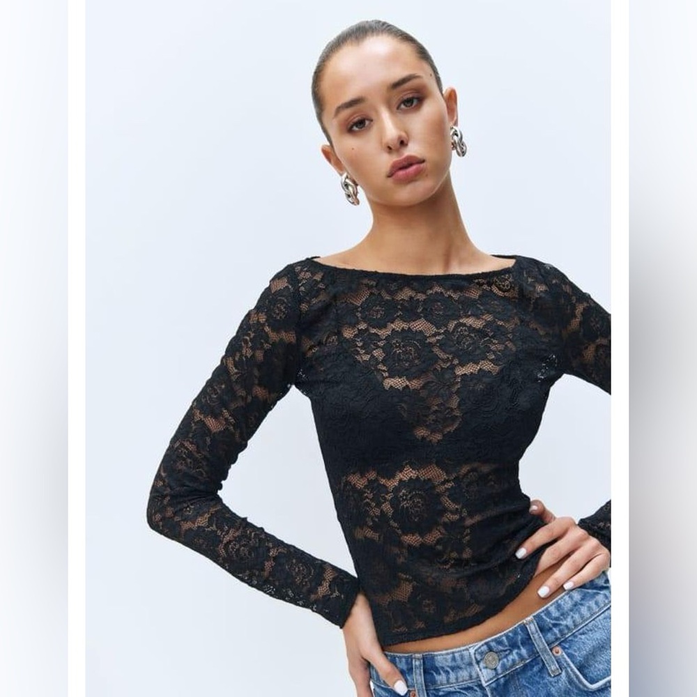 NEW with tags, Reformation Adriano Lace Knit Top – Black